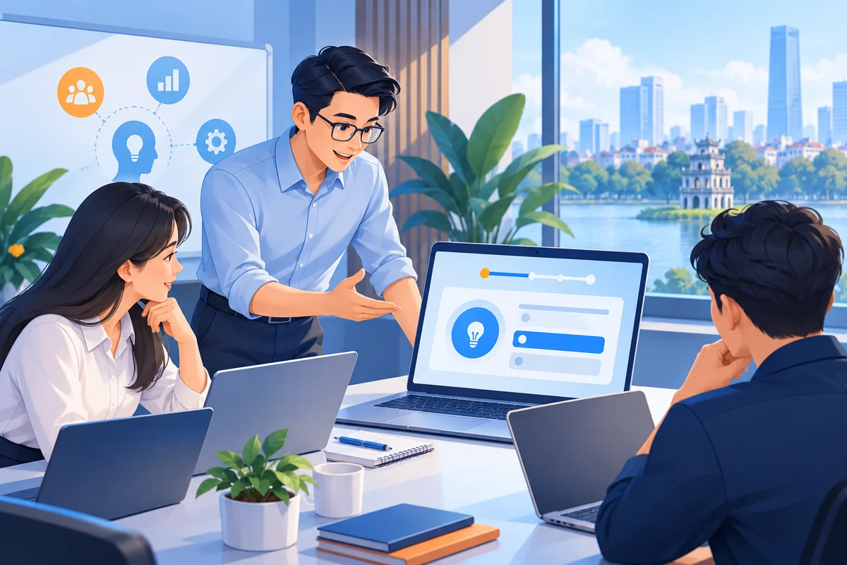 Hình minh họa trắc nghiệm trực tuyến trong doanh nghiệp: ứng dụng cho đào tạo nội bộ